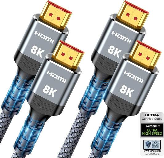 Highwings 10K 8K HDMI 2.1 Cable 2-Pack 6.6FT, Certified Ultra High Speed HDMI Cord, Support 4K@120Hz 8K@60Hz,Compatible with Roku TV/HDTV/PS5/Blu-ray