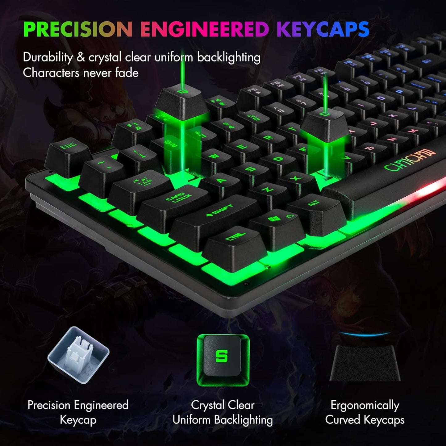 CHONCHOW 87-Key RGB Backlit Compact Gaming Keyboard - USB Wired Tenkeyless Keyboard for Laptop, PS4, Xbox, PC Gaming and Work