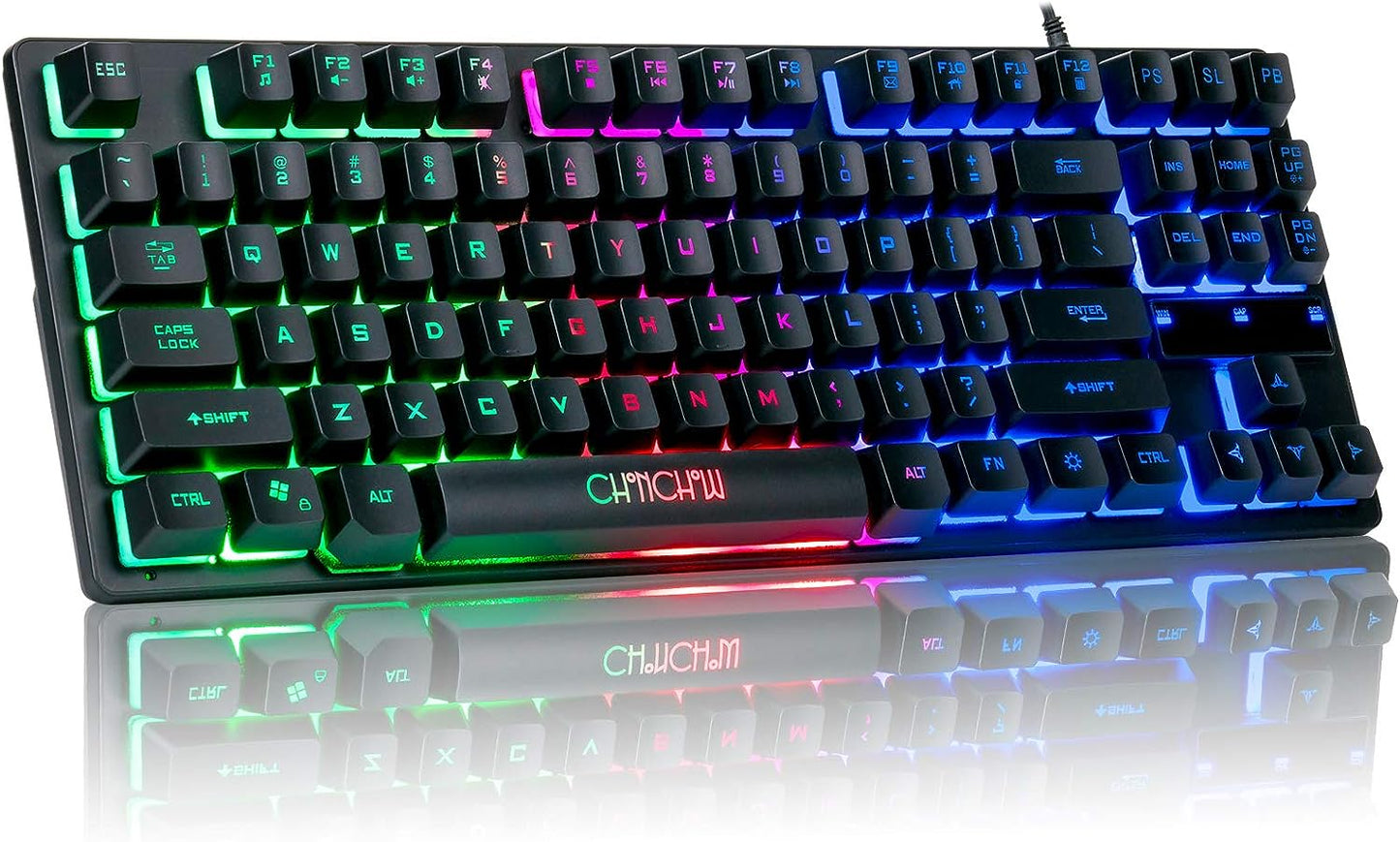 CHONCHOW 87-Key RGB Backlit Compact Gaming Keyboard - USB Wired Tenkeyless Keyboard for Laptop, PS4, Xbox, PC Gaming and Work