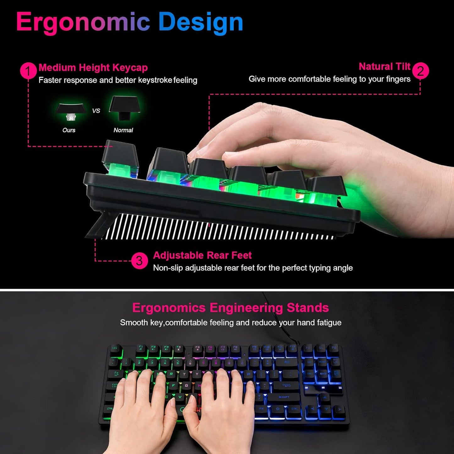 CHONCHOW 87-Key RGB Backlit Compact Gaming Keyboard - USB Wired Tenkeyless Keyboard for Laptop, PS4, Xbox, PC Gaming and Work