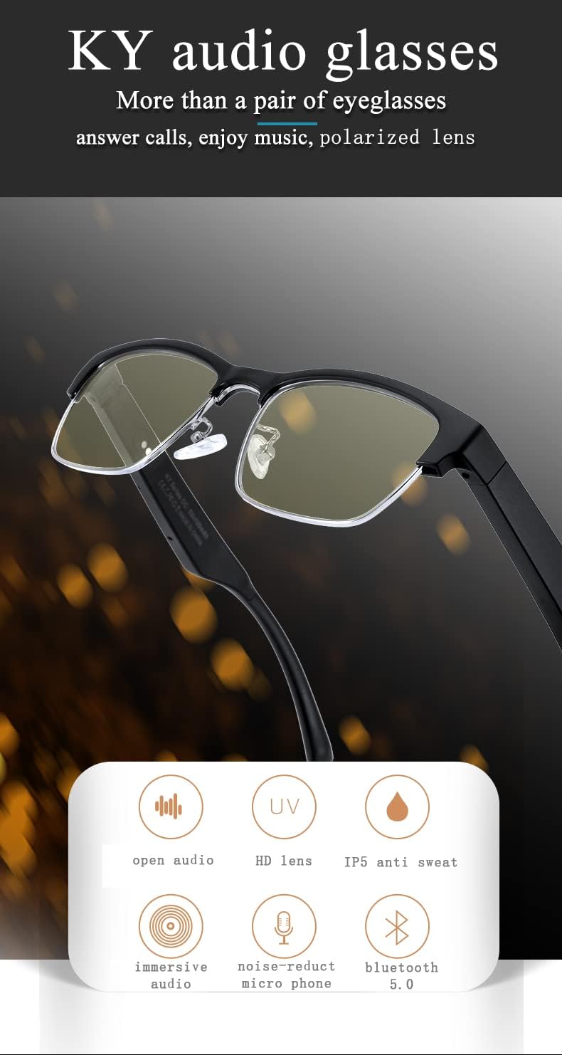 Bluetooth Glasses,New Wireless Bluetooth Glasses,Smart Audio Glasses,Men's/Women's Indoor And Outdoor Entertainment Smart Glasses,Including 2 Magnetic Charging Wires(silver,clear)