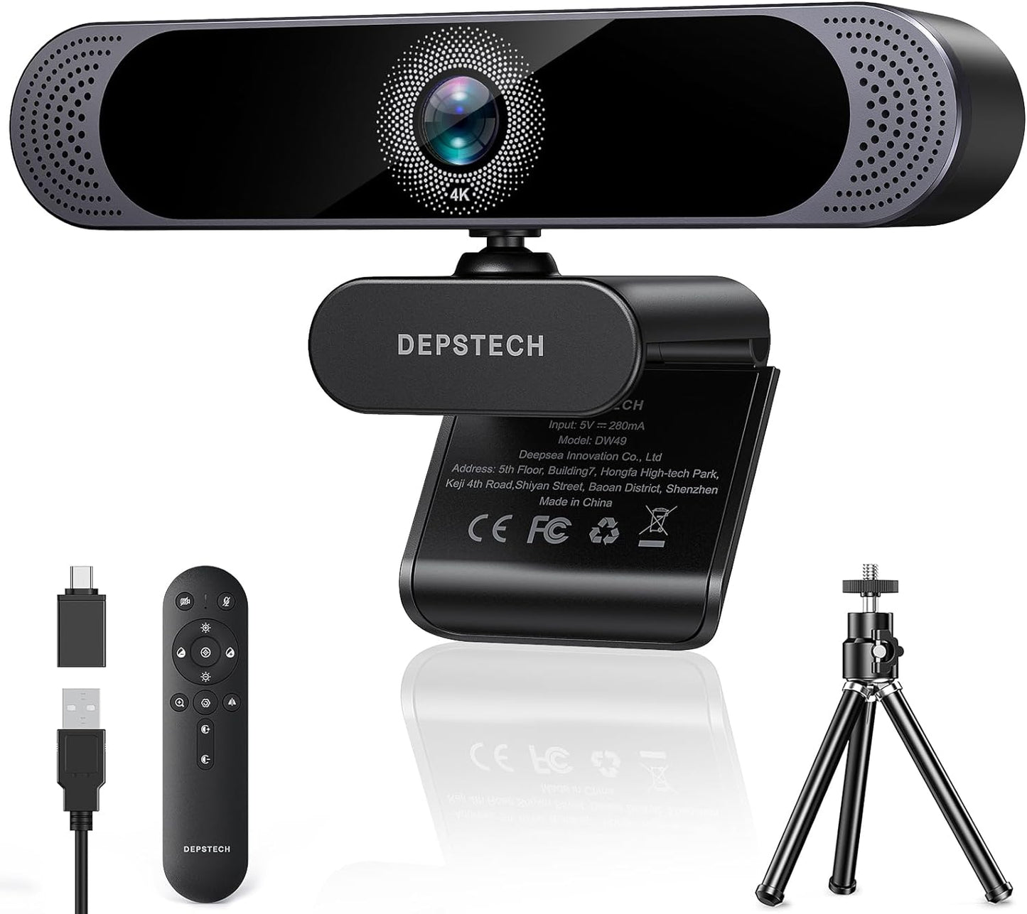 DEPSTECH 4K Webcam, Ultra HD 1/2.55'' Sony Sensor, 3X Digital Zoom, Dual Noise-Canceling Microphones, Remote Control, Auto Focus, Streaming Webcam for PC, Mac, Laptop, Video Call, Zoom, Skype, Teams