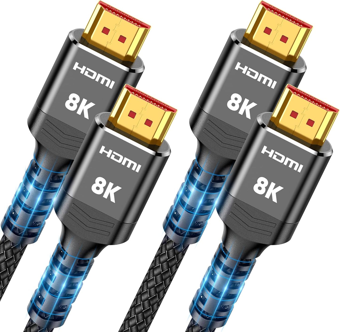 Highwings 8K HDMI Cable 2.1 2-Pack 6.6FT, Slim 48Gbps High Speed HDMI Braided Cord-4K@120Hz 144Hz 8K@60Hz, HDCP 2.2&2.3, Dynamic HDR,eARC,DTS:X,RTX 3090,Compatible with Roku TV/HDTV/PS5/Blu-ray