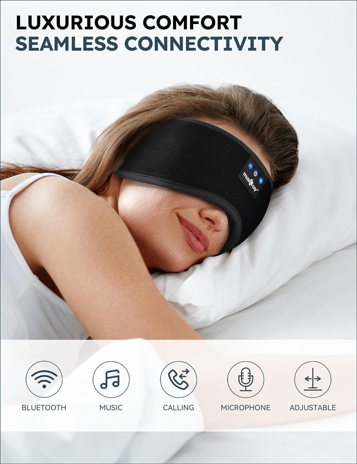 MUSICOZY Sleep Headphones Bluetooth 5.2 Headband Sleeping Headphones Sleep Eye Mask, Wireless Music Earbuds Earphones for Side Sleepers Men Women Ai