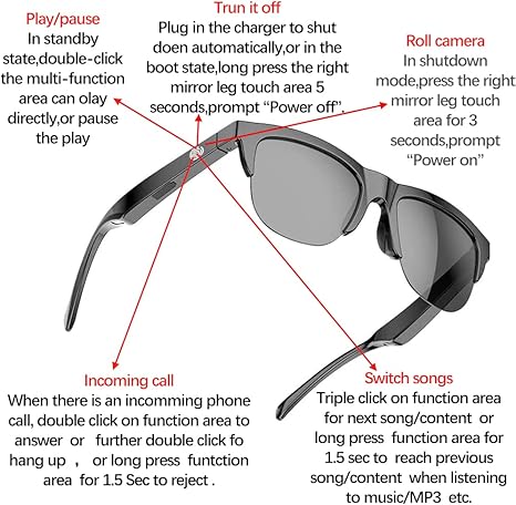 Smart Glasses Wireless Bluetooth Sunglasses Open Ear Music&Hands-Free Calling,for Men&Women,Dual Polarized Lenses,IP4 Waterproof,Connect Mobile Phones & Tablets