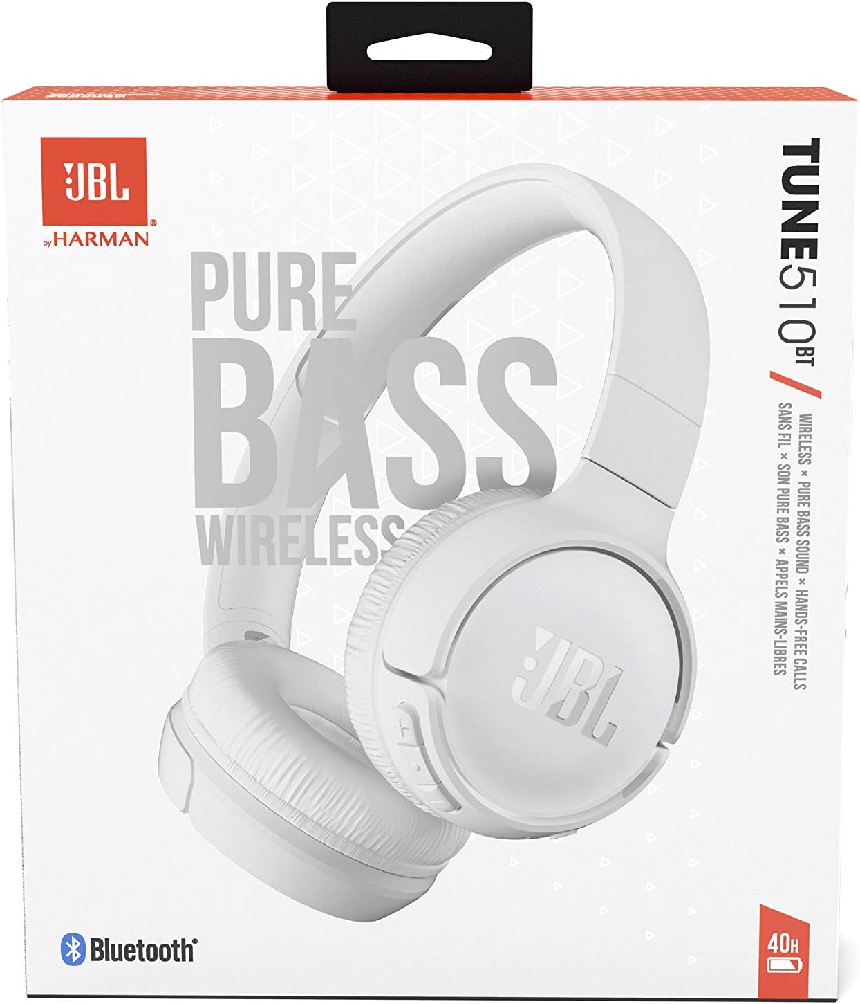 JBL Tune 510BT: Wireless On-Ear Headphones with Purebass Sound - White, Medium