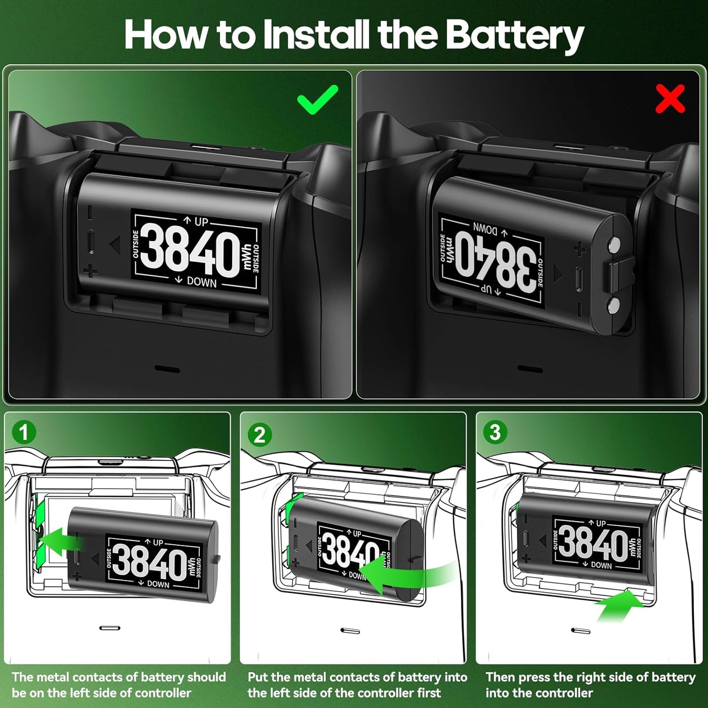 Rechargeable Battery for XboxOne/Xbox Series X|S, 4 x 3840mWh Batteries for Xbox, Xbox Series Controller Battery with Charger for XboxOne